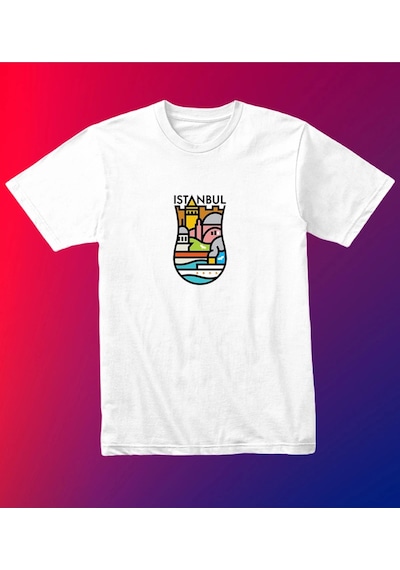 Unısex Kadın Erkek Hediye Istanbul Yedi Tepe Baskılı Çay Bardak % 100 Pamuk Tasarım T-shirt Beyaz