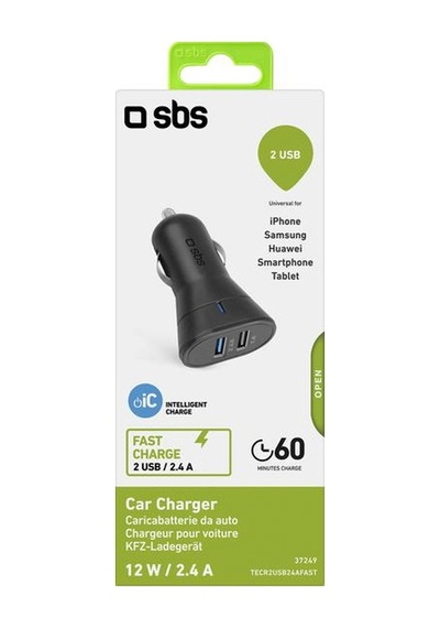 Sbs Mini Araç Şarj Cihazı 12/24V 2400 Mah 2 Usb Çıkışı Siyah Tecr