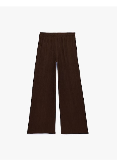 Koton Beli Bağcıklı Geniş Paça Pileli Pantolon Kahverengi 6sal40090ık Kahve