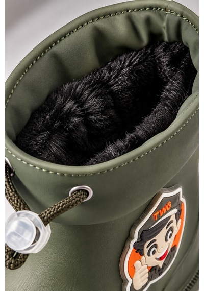 Muggo Kitty İçi Kürklü Lastikli Unisex Çocuk Günlük Yağmur Ve Kar Çizmesi Haki