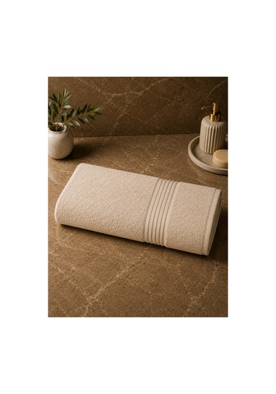 2 Li Banyo Havlu Seti 70x140 + 50x90 Yumuşak Dokulu Yüksek Emici Banyo Ve El Yüz Havlusu Takımı Ekru