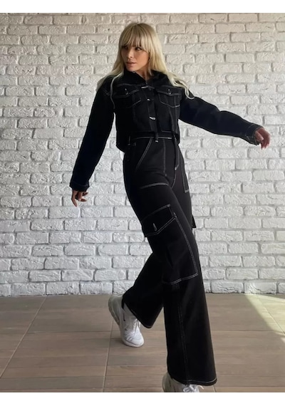 Paradise Kontrast Dikiş Kargo Cep Wide Leg Jean Çok Renkli