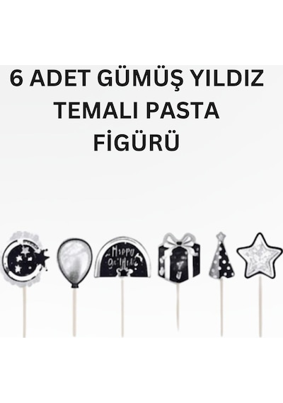 Gümüş Yıldız Temalı Doğum Günü Parti Seti İyi Ki Doğdun Banner, Tavan Sarkıt, Gözlük, Pasta Süsü Ve Mısır Kutusu