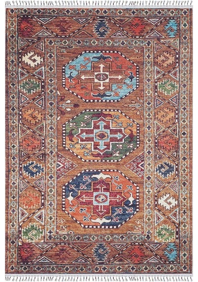 Etnik Kahverengi Çok Renkli Bohem Halı - 5086ou