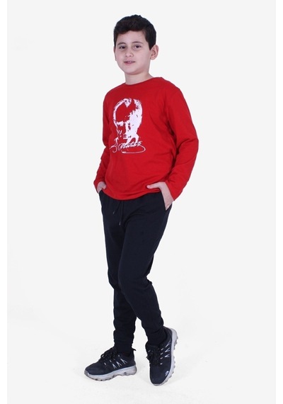 Fyk Kids Atatürk Baskılı Uzun Kollu Alt-üst Çocuk Takım Kırmızı