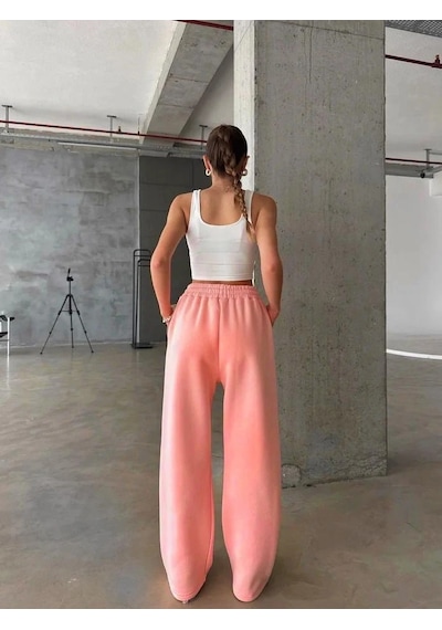 3 İplik Şardonlu Oversize Eşofman Somon Somon