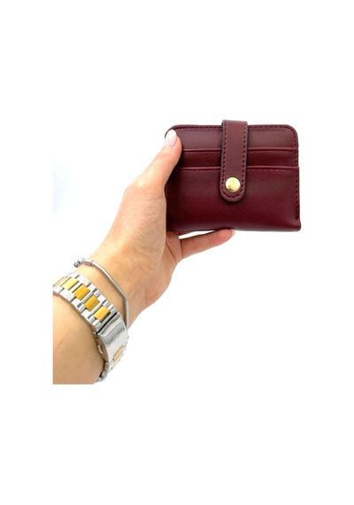 Sanmorris Minimalist Tasarım Çıtçıtlı Kadın Cüzdan Ve Kartlık Bordo