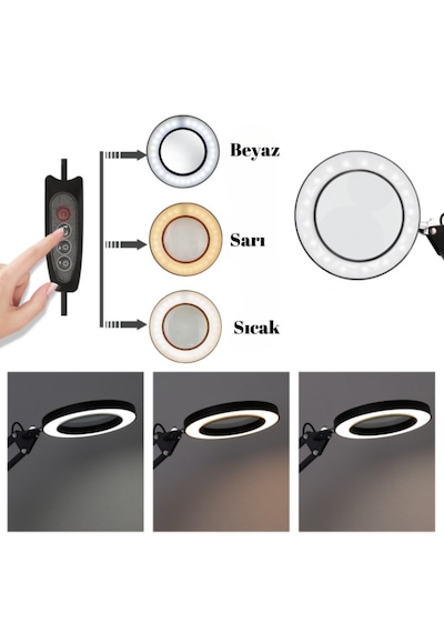 Katlanabilir Led 10x Büyüteç Lamba 3 Renk Modlu Masa Üstü