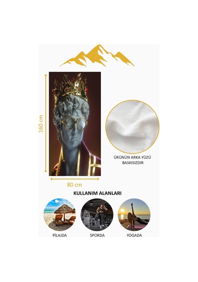 Dijital Baskı Plaj Deniz Havlusu Modern David Heykeli Desenli Peştamal Hvl0027 Renkli