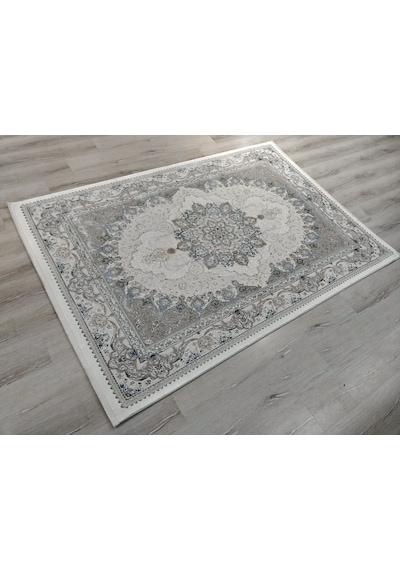 Vera Klasik Desenli Ipeksi Yumuşaklıkta Dokunmuş Makina Halısı 160x230 Cm Mavi Krem
