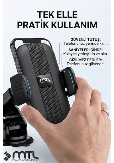 Uzatılabilir Kol Araç İçi Dayanıklı Güçlü Vantuzlu Telefon Tutucu Kilitli 360 Döner Başlık Mt6068