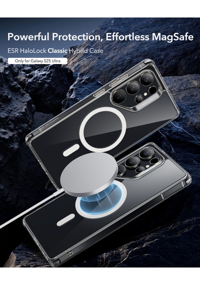 Samsung Uyumlu  S25 Ultra Halolock Magsafe Classic Hybrid Silikon Kılıf Buzlu Siyah Şeffaf