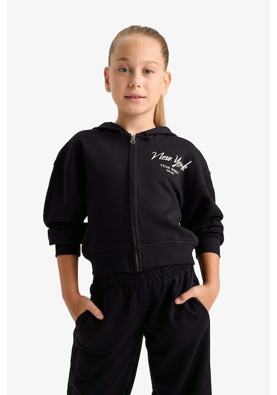 Defacto Kız Çocuk 2li Takım Baskılı Kapüşonlu Sweatshirt Eşofman Altı E6417a825aubk81 Siyah