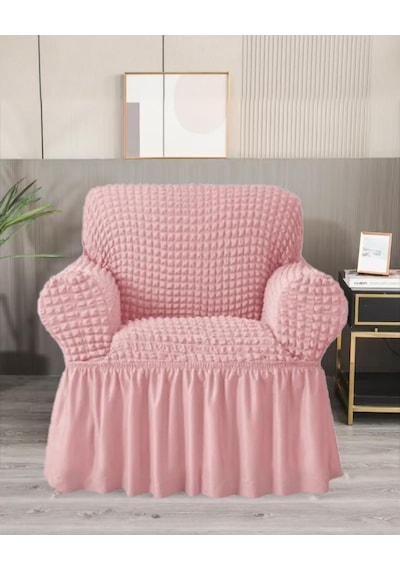 StarMall Bürümcük Etekli Koltuk Örtüsü, Berjer Kılıfı Lastikli Esnek Tek Kişilik 1 Adet Pembe