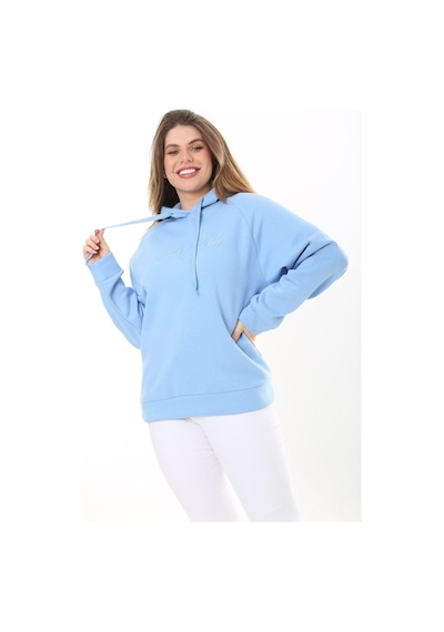 Şans Kadın Büyük Beden Bebe Mavisi İçi Şardonlu 3 İplik Kumaş Kapşonlu Sweatshirt 65n37575-bebe Mavisi Bebek Mavisi