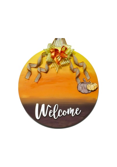 Turuncu Kahverengi Welcome El Boyaması Kapı Süsü