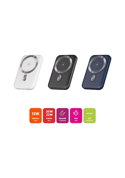 Polosmart Pbs133 Magsafe Kablosuz Hızlı Şarj Powerbank 5000 Mah 15w Antrasit