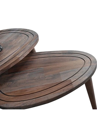 Favdecor Sweet Masif Doğal Ahşap Zigon Sehpa 2'li Set Koyu Ceviz