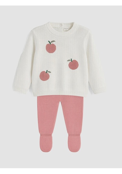 LC Waikiki Lcw Baby Ekru Desenli Kız Bebek Triko Takım Ecru