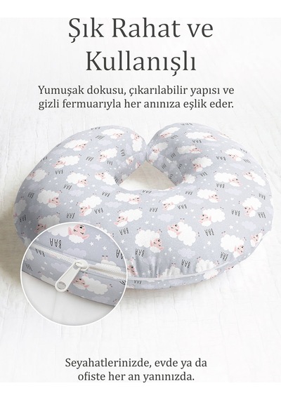 Kuzu Desenli Ergonomik Boyun Yastığı - Sevimli Gri Bulutlu Çocuk & Yetişkin Seyahat Yastığı Pastel Fırtına Zümrüt