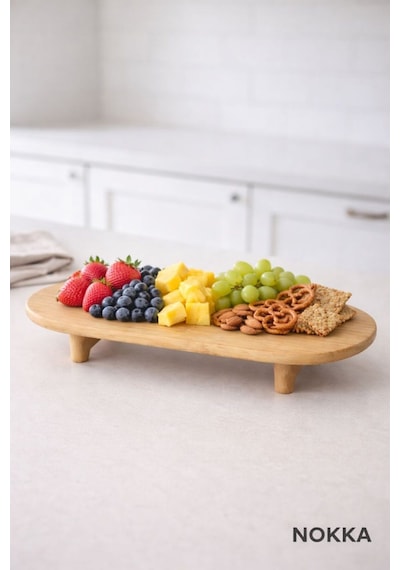 Bambu Ayaklı Oval Sunum Tabağı, Sunum Tepsisi 33x15 Cm Renksiz