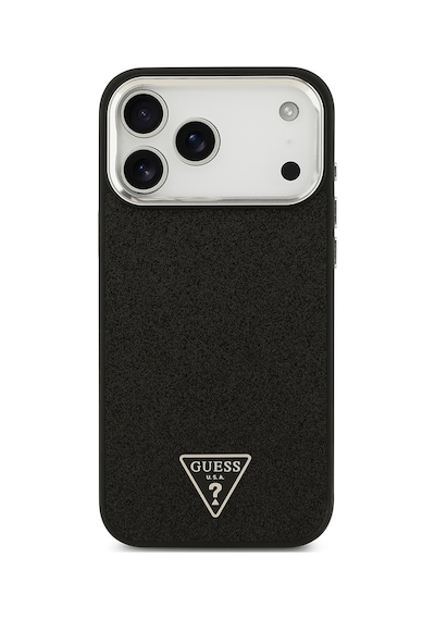 Apple Uyumlu iPhone 17 Pro Max Kılıf Guess Lisanslı M-safeli Metal Kamera Çerçeveli Üçgen Logolu Glitter Siyah Siyah