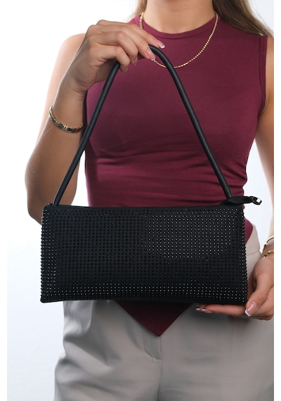 Luvishoes 1403 Siyah Siyah Taşlı Kadın Kol Çantası Siyah