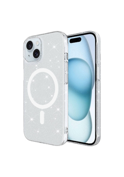 Nourthkiingdom Apple Uyumlu iPhone 15 Kılıf Nrtk Magsafe Şarj Özellikli Simli Şeffaf Arka Yüzey Erdos Silikon Kapak - Renksiz Renksiz