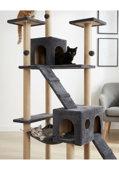 Reyo Pet Residence Kedi Tırmalama Evi Antrasit