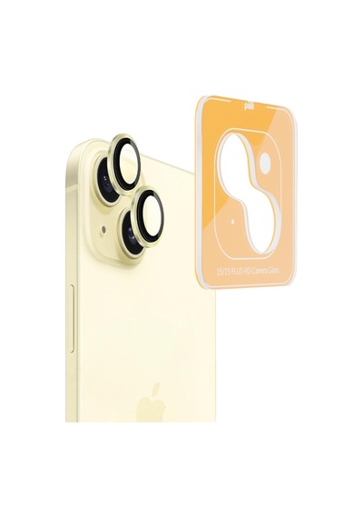 Piili Apple iPhone Uyumlu 15 / 15 Plus Hd Kamera Lens Koruyucu - Sarı Çerçeveli