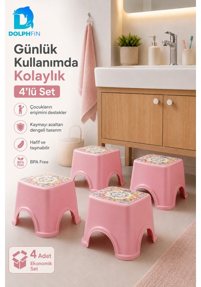 Iml Desenli Pembe Mini Çocuk Taburesi 4 Lü Set Bpa Free