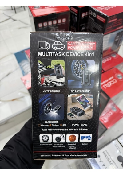 4in1 Akü Takviye Cihazı 16.000mah Akım Korumalı + Lastik Şişirme + Fener + Powerbank