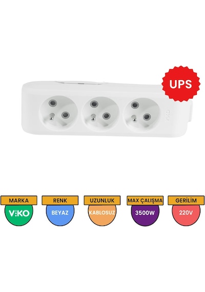 Viko Multi-let 3'lü Grup Priz UPS Topraklı Çocuk Korumalı Klemensli Beyaz - 90110300