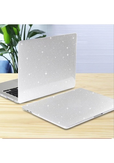 Apple Uyumlu MacBook Air M3 13.6 Inç 2024 M3 Çip A3113 Siyah Şeffaf Kılıf Koruyucu Sert Kapak Parlak Simli
