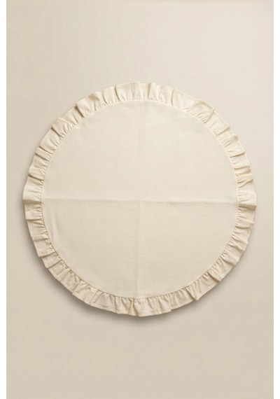 Fırfırlı Kenarlı Dekoratif Yuvarlak Fiskos Masa Örtüsü Krem 80 X 80 Cm Krem
