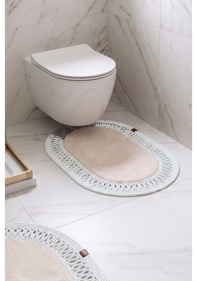 Banyo Paspası Takımı 60x100+40x60 Cm İç Trikot Bej & Gümüş