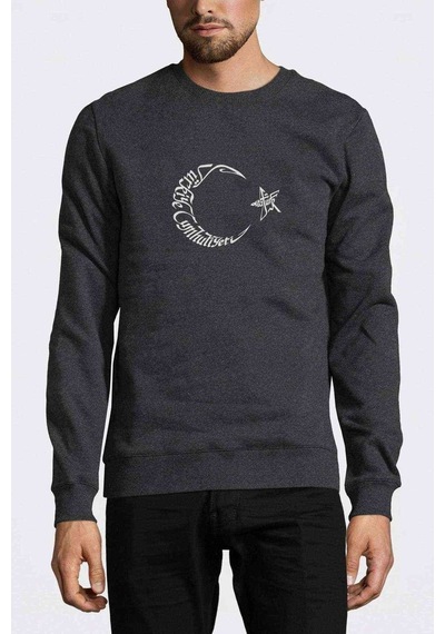 Türkiye Cumhurıyeti Atatürk Baskılı Füme Erkek Örme Sweatshirt