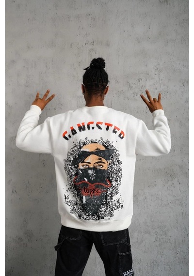 Barlashive Erkek 3 İplik Pamuklu Bisiklet Yaka Gangster Baskılı Sweatshirt - Beyaz Çok Renkli Barlashive Erkek 3 İplik Pamuklu Bisiklet Yaka Gangster Baskılı Sweatshirt - Beyaz Çok Renkli