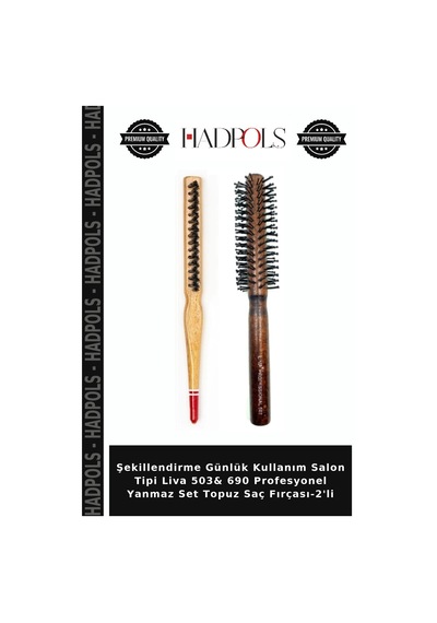 Şekillendirme Günlük Kullanım Salon Tipi Liva 503& 690 Profesyonel Yanmaz Set Topuz Saç Fırçası-2'li