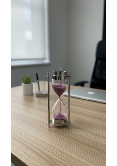 Gümüş Rengi Çift Pusulalı Kum Saati 20 Cm Modern Metal Çerçeve Lüks Ofis Hediyelik Aksesuar
