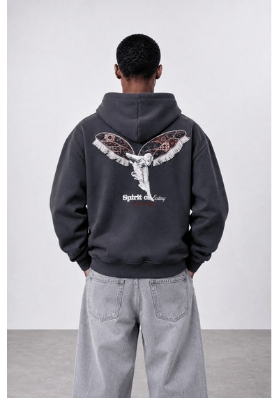 Respire Erkek Spirit Patch Detaylı Oversize Hoodie Füme