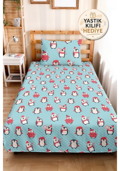 Evimde Bambaşka Penguen Mavi Erkek Çocuk Odası Tek Kişilik Pike Takımı - Kış Desenli 160x220 CM Yatak Örtüsü Evimde Bambaşka Penguen Mavi Erkek Çocuk Odası Tek Kişilik Pike Takımı - Kış Desenli 160x220 CM Yatak Örtüsü