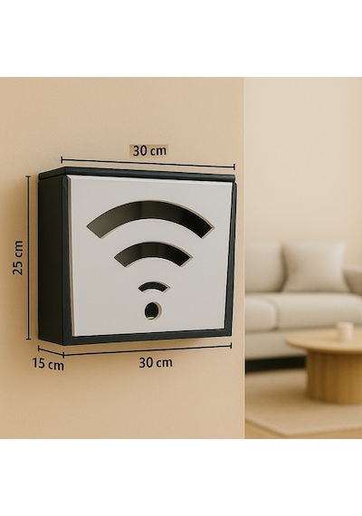 Ahşap Wifi Modem Kutusu Duvar Tipi Kablo Gizleyici &amp Router Saklama Kutusu Dekoratif Modem Koruma Kabini Beyaz