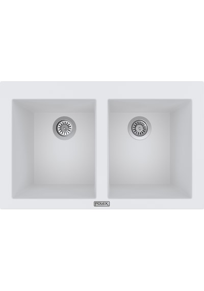 Polex Cristalüx Granit Evye P-2XLN Beyaz 2 Hazneli Tezgah Altı Ve Tezgah Üstü Mutfak Evyesi 80.5x51.5 CM