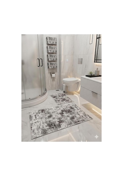Buççin Online Mağaza Baskı Desenli Kaymaz Taban Koku Yapmayan 60x100 2'li Banyo Paspas Takımı Polyester İnce 6 Mm Altı Çok Renkli