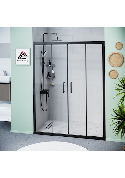Vesta D400 İki Duvar Arası 2 Sabit 2 Sürgü Duşakabin Siyah Profil Şeffaf Cam H: 190 Cm Diğer
