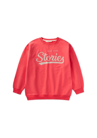 Cigit Baskılı Kız Çocuk Kışlık Sweatshirt 8-12 Yaş Mercan