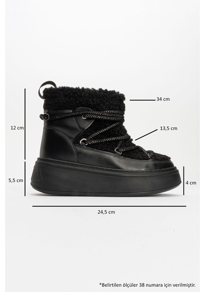 Luvishoes Luvi Shoes Dila Siyah Suni Kürklü Kadın Kalın Tabanlı Kar Botu Siyah
