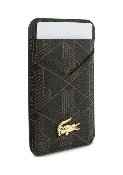Lacoste Orjinal Lisanslı 2 Hazneli Pvc Karışık Monogram Desenli Magnetik Kartlık Kahverengi