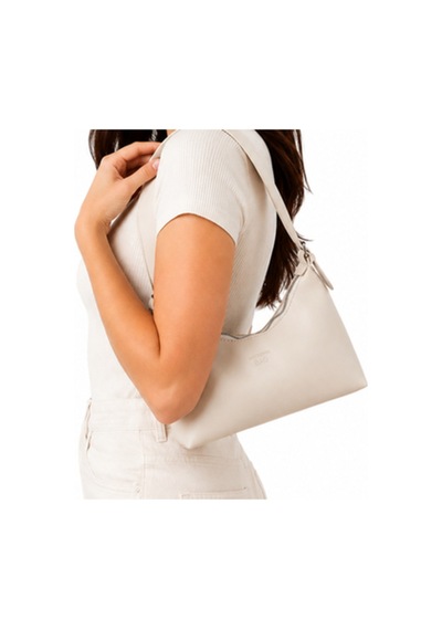 Levano Leather Kadın Suni Deri Omuz Çantası Fermuarlı Günlük Hobo Çanta Şık Minimal Tasarım Krem